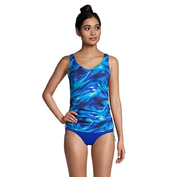 Land’s End Plus Standard size adjustable electric blue swirl tankini Various - Picture 3 of 8